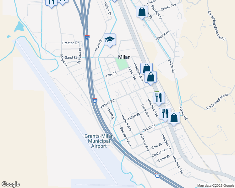 map of restaurants, bars, coffee shops, grocery stores, and more near 500 Airport Road in Grants