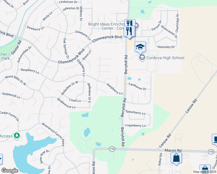 map of restaurants, bars, coffee shops, grocery stores, and more near 1770 Meadow Bark Cove in Shelby County