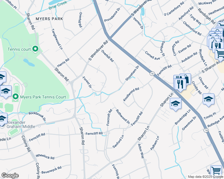 map of restaurants, bars, coffee shops, grocery stores, and more near 1918 Shoreham Drive in Charlotte
