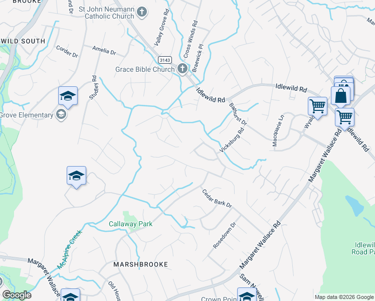map of restaurants, bars, coffee shops, grocery stores, and more near 8612 Silver Falls Way in Charlotte