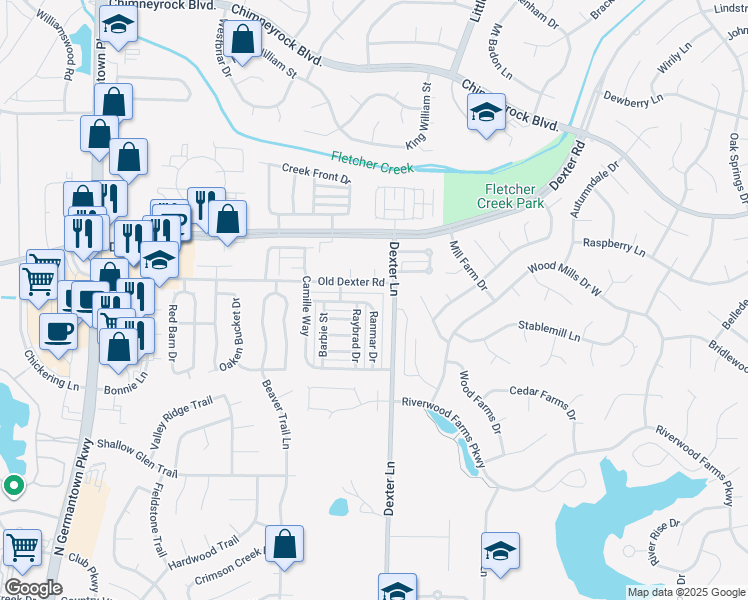 map of restaurants, bars, coffee shops, grocery stores, and more near 8461 Old Dexter Road in Memphis
