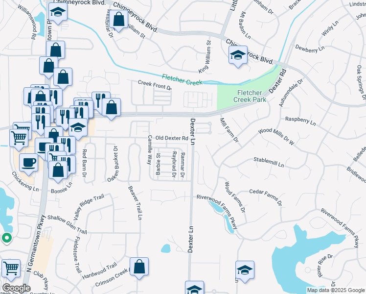 map of restaurants, bars, coffee shops, grocery stores, and more near 8461 Old Dexter Road in Memphis