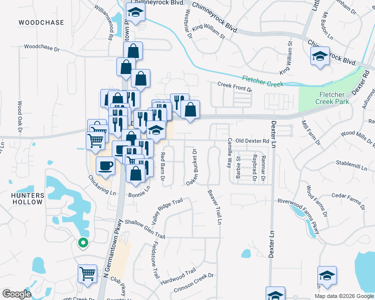 map of restaurants, bars, coffee shops, grocery stores, and more near 8274 Cedar Chest Drive in Memphis