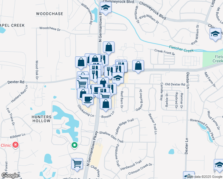 map of restaurants, bars, coffee shops, grocery stores, and more near 1695 Bonnie Lane in Memphis