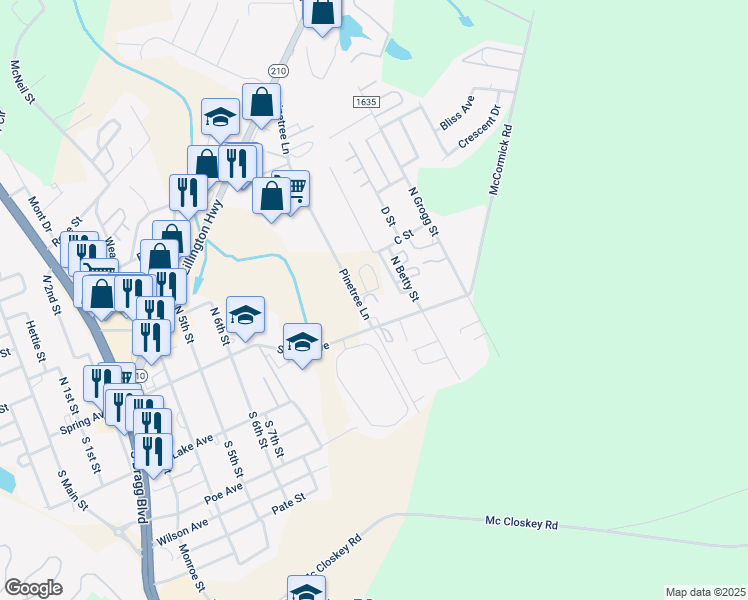 map of restaurants, bars, coffee shops, grocery stores, and more near 105 Micaville Circle in Spring Lake