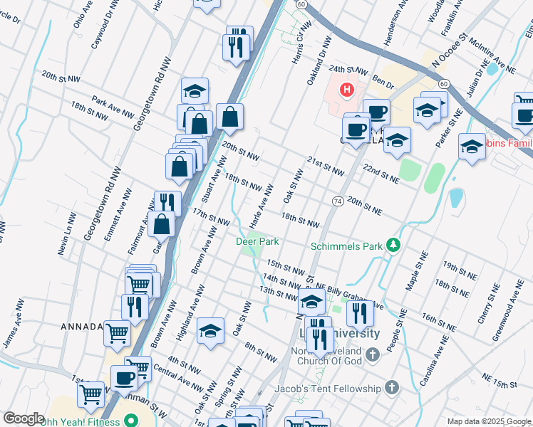 map of restaurants, bars, coffee shops, grocery stores, and more near 1833 Harle Avenue Northwest in Cleveland
