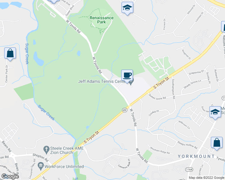 map of restaurants, bars, coffee shops, grocery stores, and more near 1216 West Tyvola Road in Charlotte