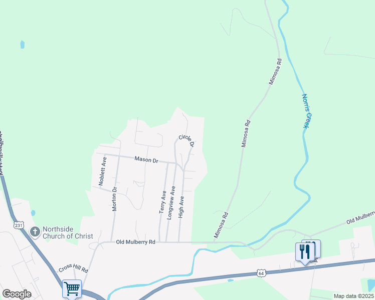 map of restaurants, bars, coffee shops, grocery stores, and more near 117 Circle Drive in Fayetteville