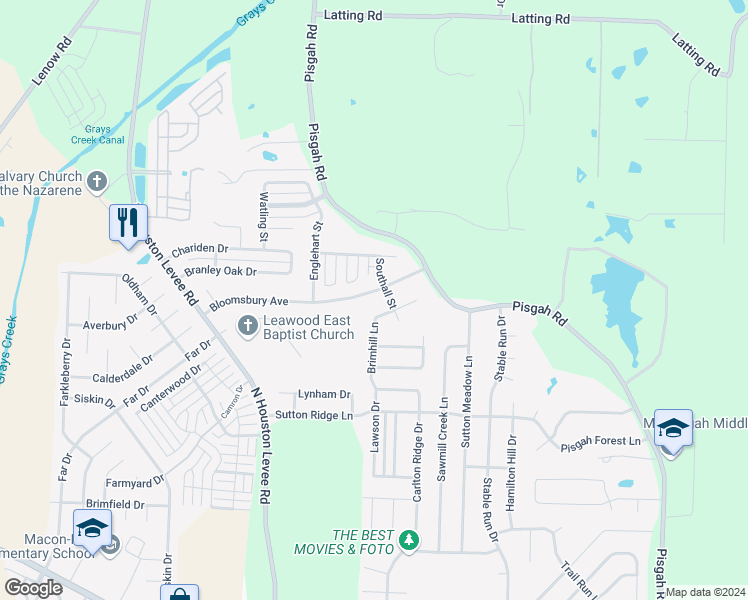 map of restaurants, bars, coffee shops, grocery stores, and more near 10171 Bloomsbury Avenue in Shelby County