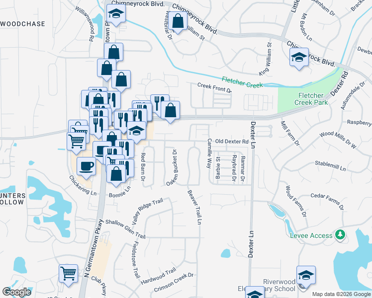 map of restaurants, bars, coffee shops, grocery stores, and more near 1709 Beaver Trail Drive in Memphis