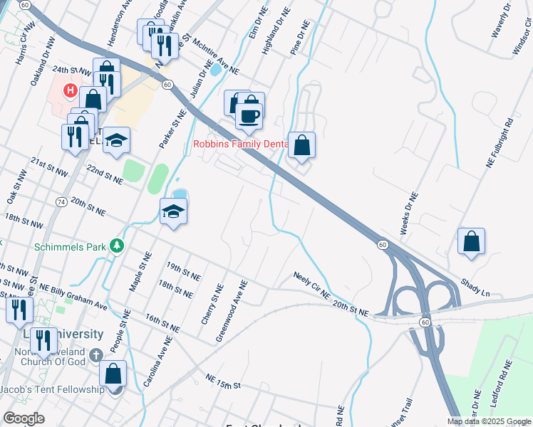map of restaurants, bars, coffee shops, grocery stores, and more near 2260 Woodchase Close Northeast in Cleveland