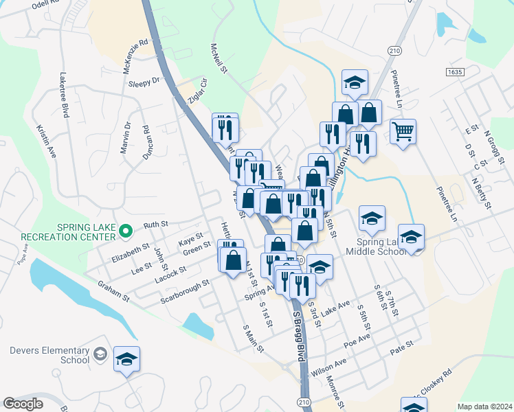 map of restaurants, bars, coffee shops, grocery stores, and more near 200 Spring Avenue in Spring Lake
