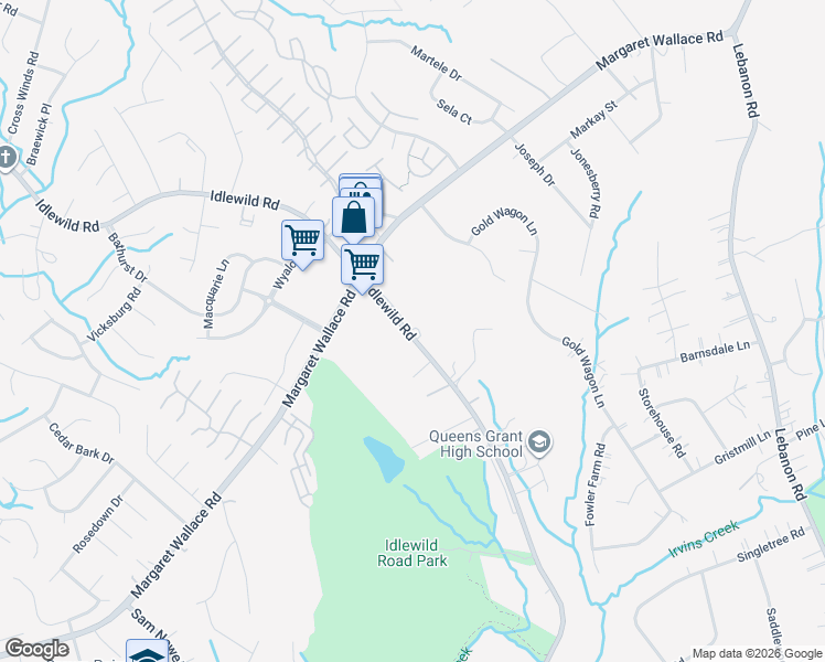 map of restaurants, bars, coffee shops, grocery stores, and more near 9909 Idlewild Road in Matthews