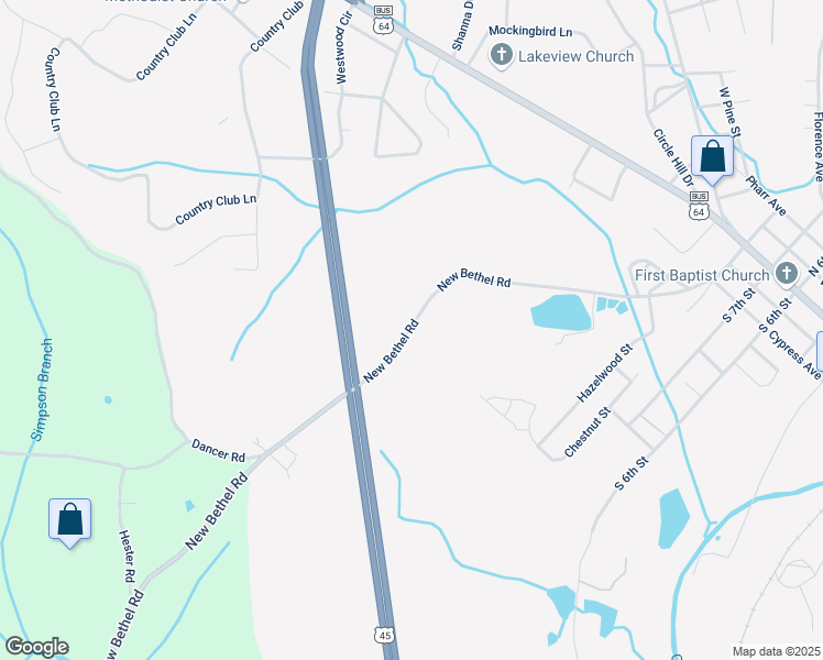 map of restaurants, bars, coffee shops, grocery stores, and more near 202 New Bethel Road in Selmer