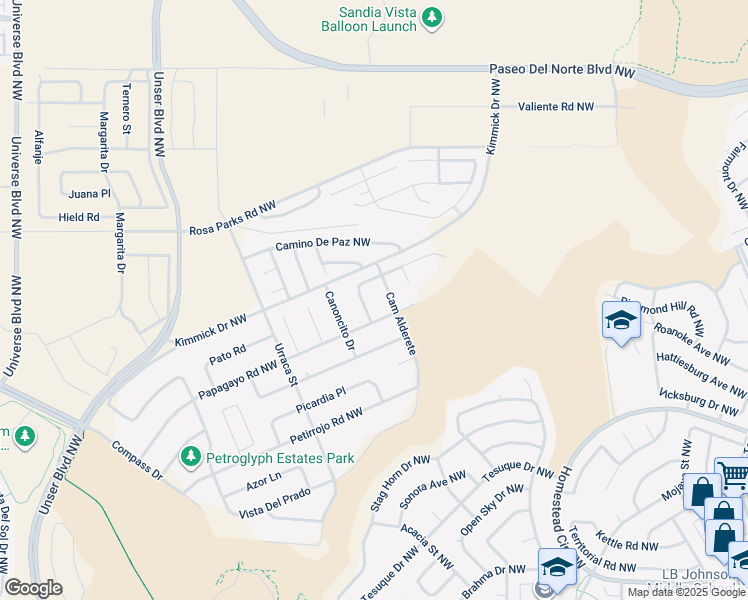 map of restaurants, bars, coffee shops, grocery stores, and more near 6315 Camino Alto Northwest in Albuquerque