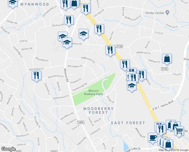 map of restaurants, bars, coffee shops, grocery stores, and more near 901 Beechgrove Court in Charlotte