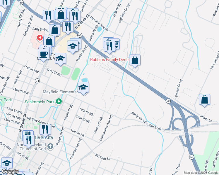 map of restaurants, bars, coffee shops, grocery stores, and more near 2207 Joy Street Northeast in Cleveland
