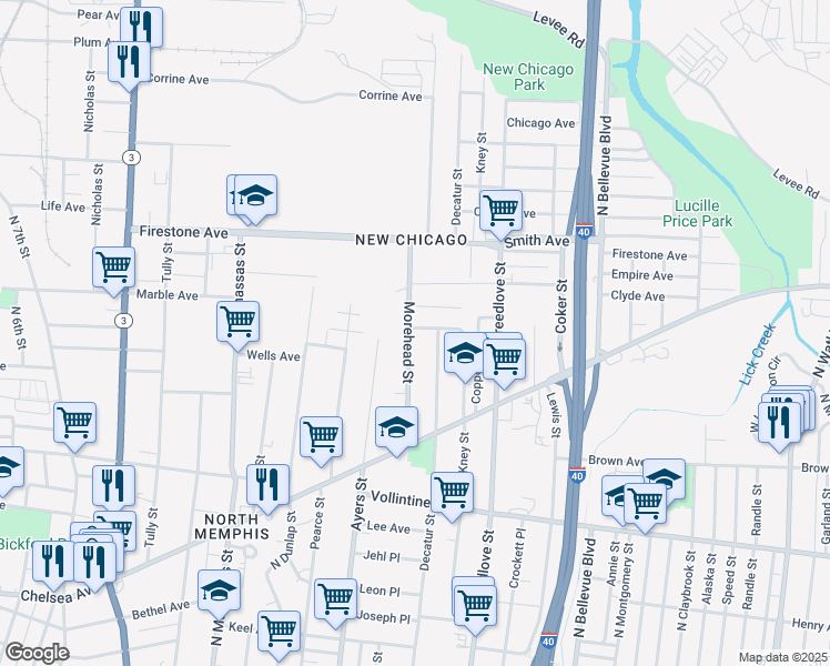map of restaurants, bars, coffee shops, grocery stores, and more near 968 Eldridge Avenue in Memphis