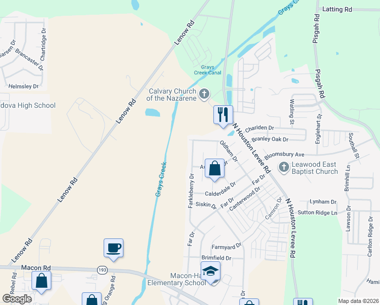 map of restaurants, bars, coffee shops, grocery stores, and more near 1693 Farkleberry Drive in Shelby County
