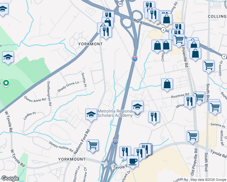 map of restaurants, bars, coffee shops, grocery stores, and more near in Charlotte