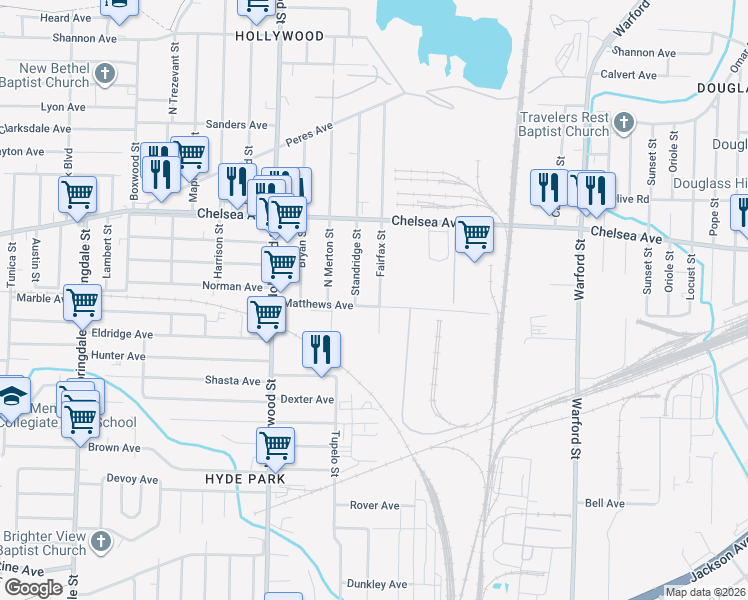 map of restaurants, bars, coffee shops, grocery stores, and more near 1322 Standridge Street in Memphis