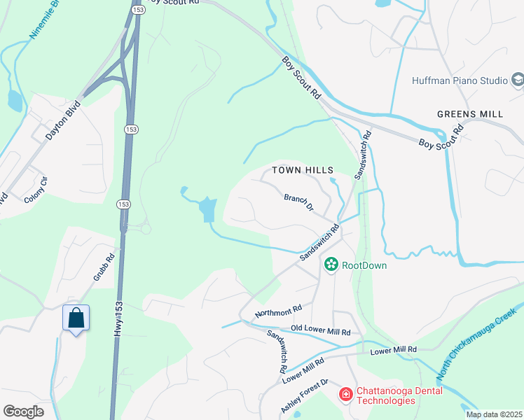 map of restaurants, bars, coffee shops, grocery stores, and more near 315 Celestial Lane in Chattanooga