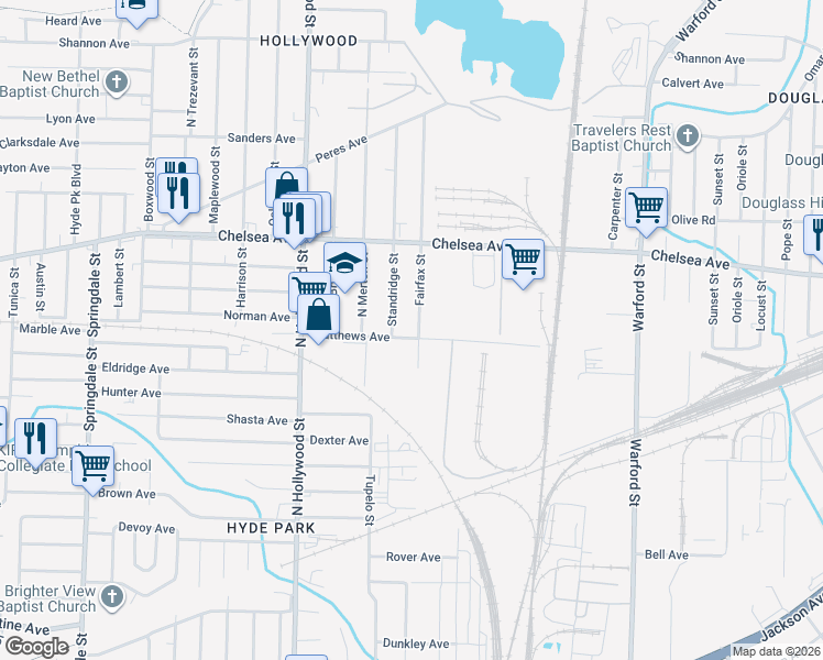 map of restaurants, bars, coffee shops, grocery stores, and more near 1322 Standridge Street in Memphis