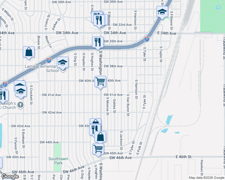 map of restaurants, bars, coffee shops, grocery stores, and more near 4010 Gables Street in Amarillo