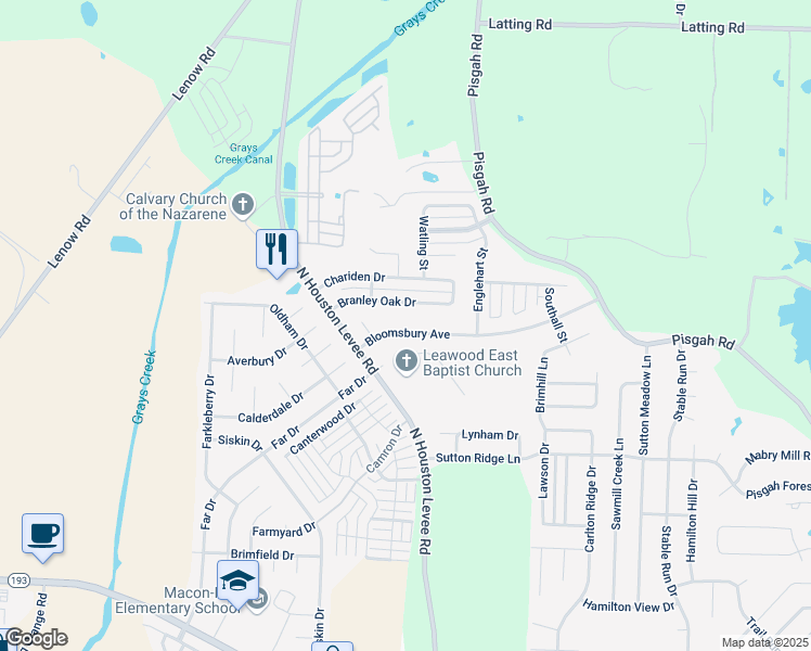 map of restaurants, bars, coffee shops, grocery stores, and more near 10024 Bloomsbury Avenue in Shelby County
