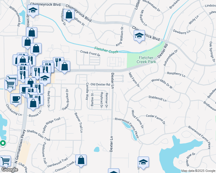 map of restaurants, bars, coffee shops, grocery stores, and more near 8461 Old Dexter Road in Memphis