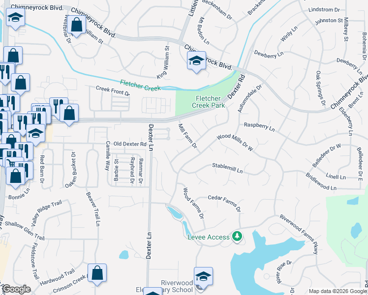 map of restaurants, bars, coffee shops, grocery stores, and more near 8551 Mill Farm Cove in Memphis