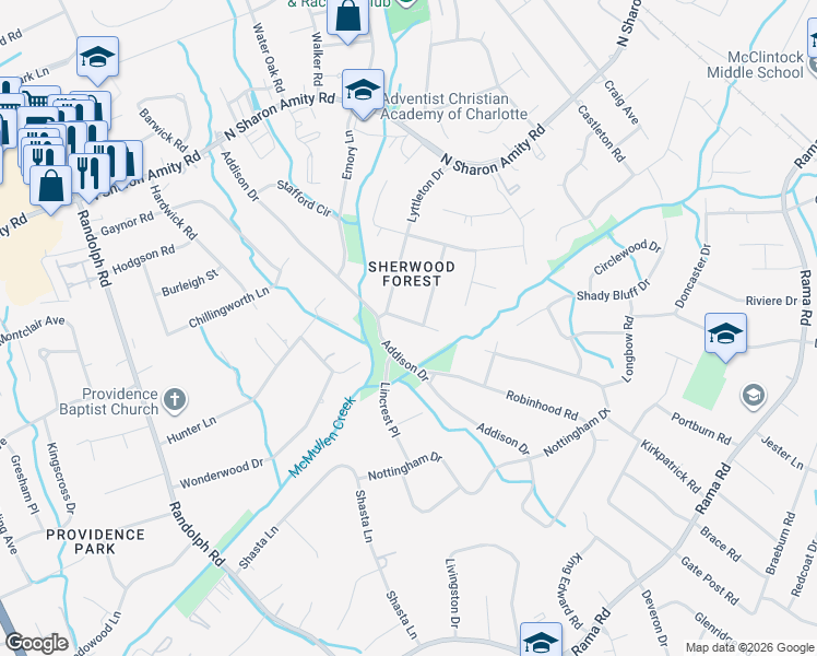 map of restaurants, bars, coffee shops, grocery stores, and more near 401 Chaplin Lane in Charlotte