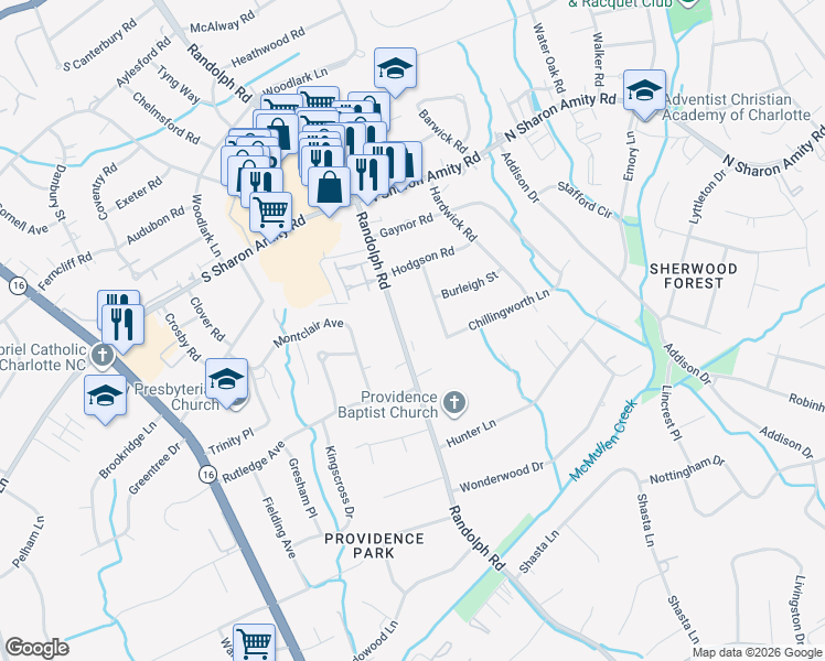 map of restaurants, bars, coffee shops, grocery stores, and more near in Charlotte