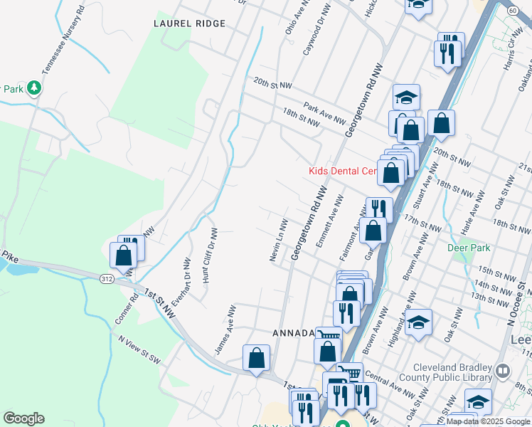 map of restaurants, bars, coffee shops, grocery stores, and more near 1170 10th Street Northwest in Cleveland