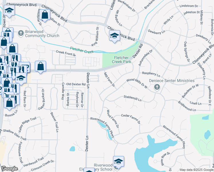 map of restaurants, bars, coffee shops, grocery stores, and more near 8551 Mill Farm Cove in Memphis