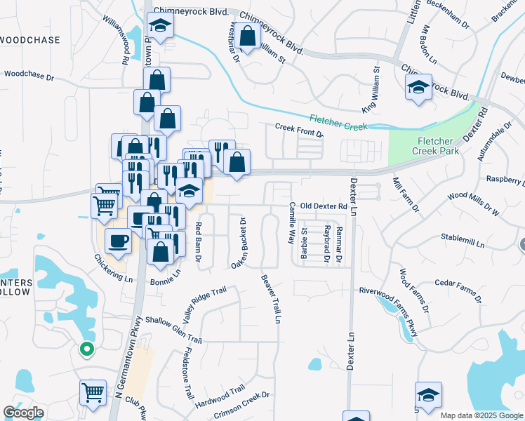 map of restaurants, bars, coffee shops, grocery stores, and more near 1709 Beaver Trail Drive in Memphis