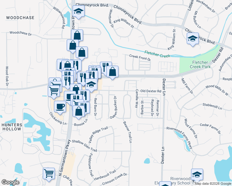 map of restaurants, bars, coffee shops, grocery stores, and more near 8274 Cedar Chest Drive in Memphis