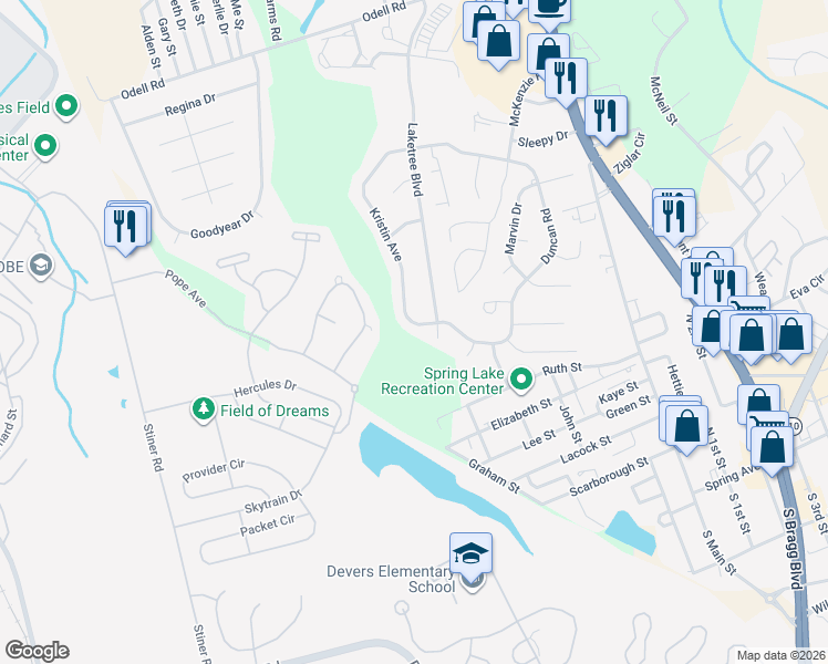 map of restaurants, bars, coffee shops, grocery stores, and more near 226 Kristin Avenue in Spring Lake