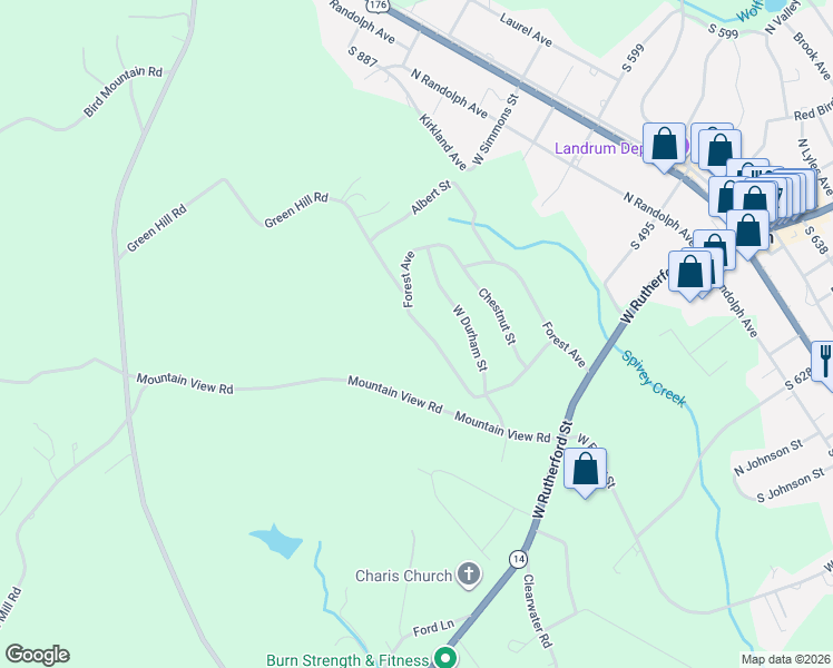 map of restaurants, bars, coffee shops, grocery stores, and more near 506 Forest Avenue in Landrum