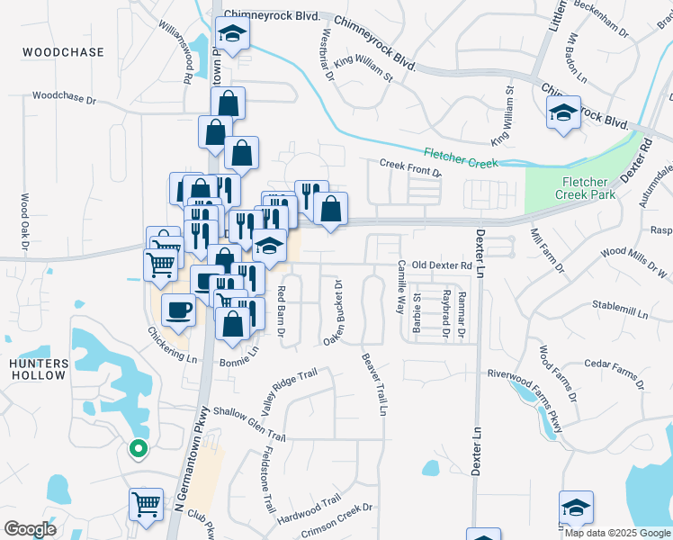map of restaurants, bars, coffee shops, grocery stores, and more near 8274 Cedar Chest Drive in Memphis