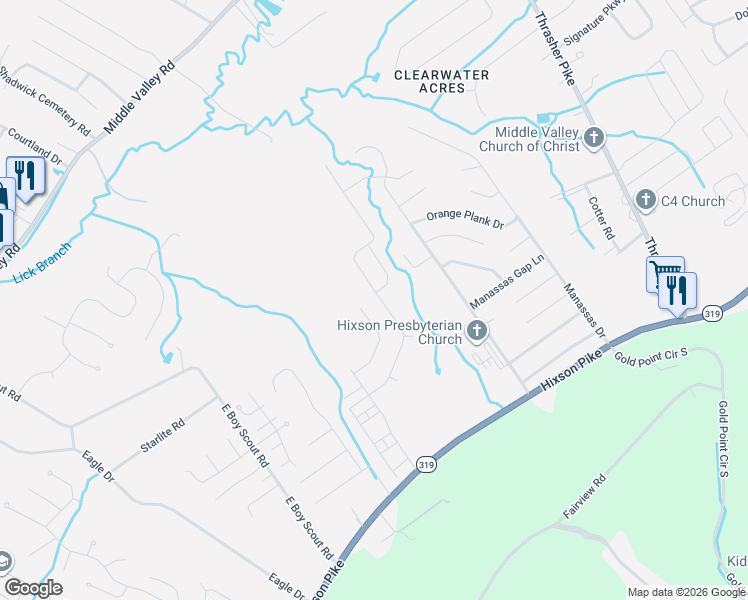 map of restaurants, bars, coffee shops, grocery stores, and more near 1206 Little Sorrel Road in Chattanooga
