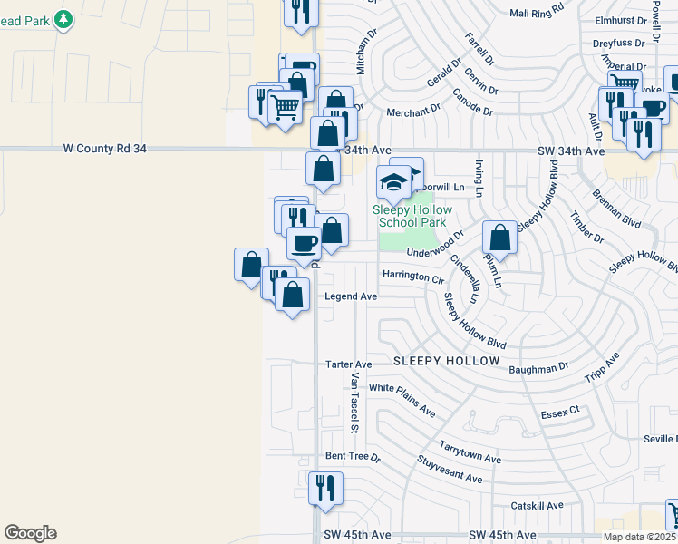 map of restaurants, bars, coffee shops, grocery stores, and more near 3517 West Point Drive in Amarillo