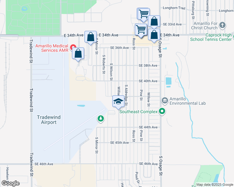 map of restaurants, bars, coffee shops, grocery stores, and more near 4016 South Williams Street in Amarillo