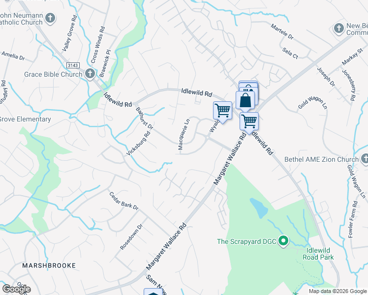 map of restaurants, bars, coffee shops, grocery stores, and more near 4235 Bathurst Drive in Charlotte