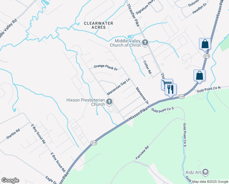 map of restaurants, bars, coffee shops, grocery stores, and more near 6824 Manassas Gap Lane in Middle Valley