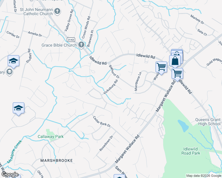 map of restaurants, bars, coffee shops, grocery stores, and more near 8906 Vicksburg Road in Charlotte