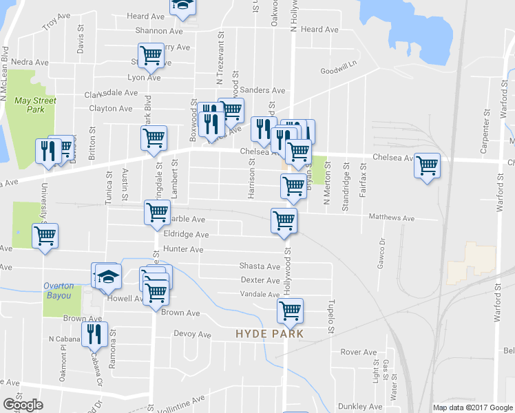 map of restaurants, bars, coffee shops, grocery stores, and more near 2391 Norman Avenue in Memphis