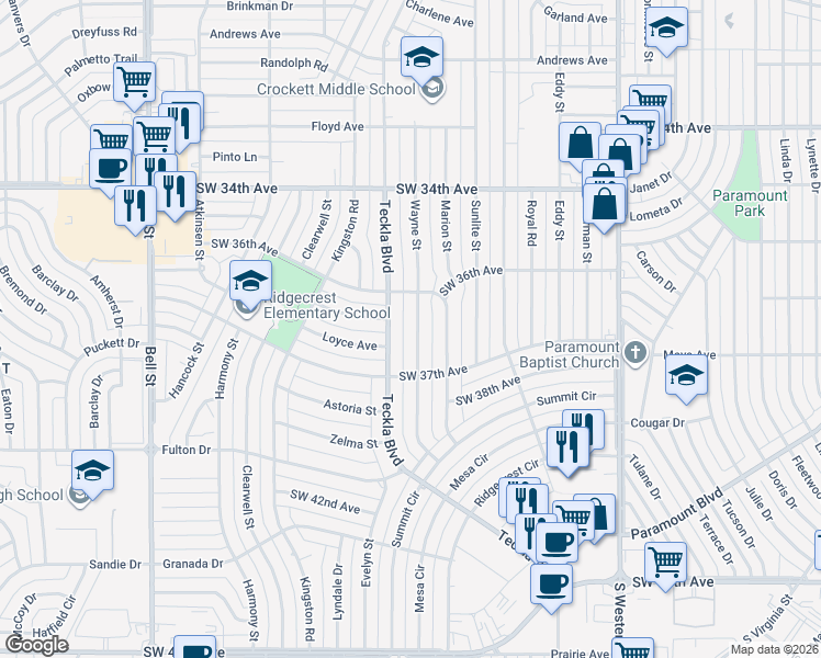 map of restaurants, bars, coffee shops, grocery stores, and more near 3610 Wayne Street in Amarillo