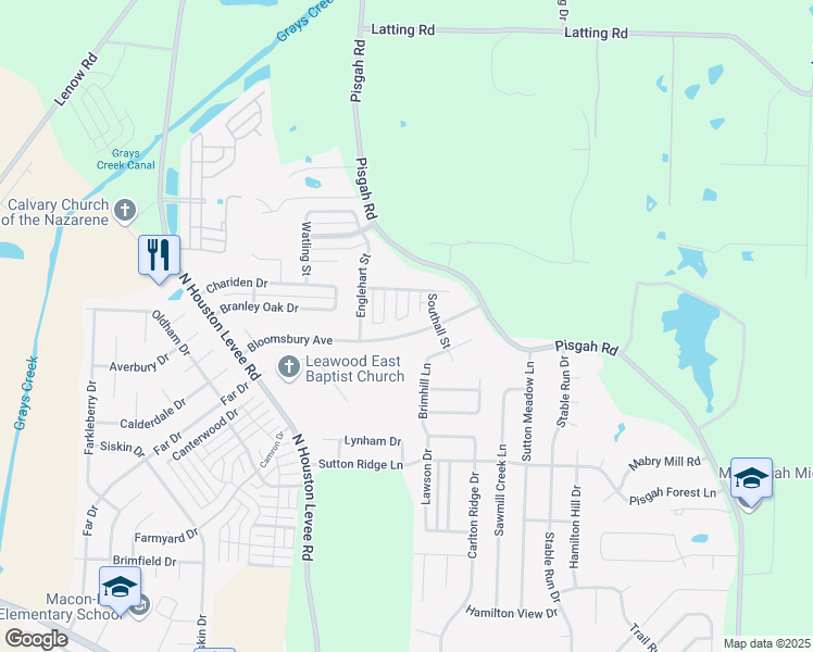 map of restaurants, bars, coffee shops, grocery stores, and more near 10150 Bloomsbury Avenue in Shelby County