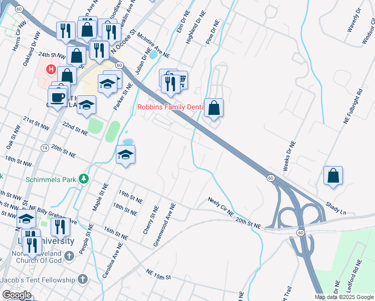 map of restaurants, bars, coffee shops, grocery stores, and more near 2260 Woodchase Close Northeast in Cleveland